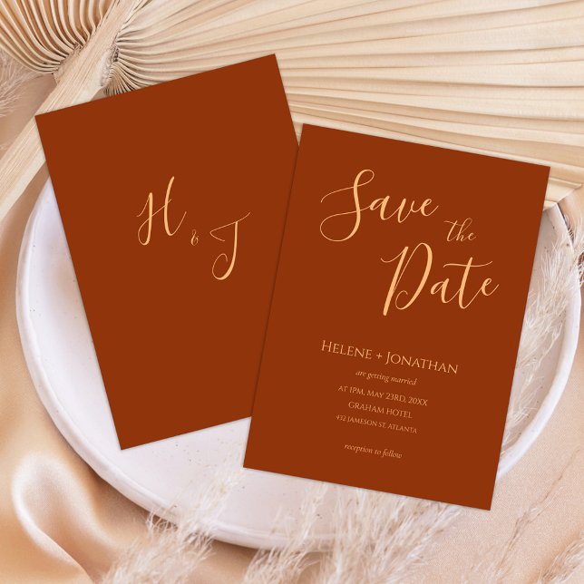 Invitation Monogramme orange brûlé minimum Mariage en terre c (Créateur téléchargé)