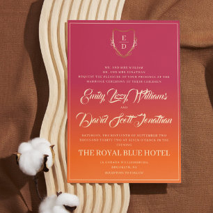 Invitation Monogramme orange de marron de coucher de soleil c