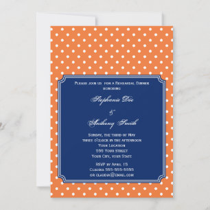 Invitation Monogramme Orange, Pointe blanche Polka avec Bleu 