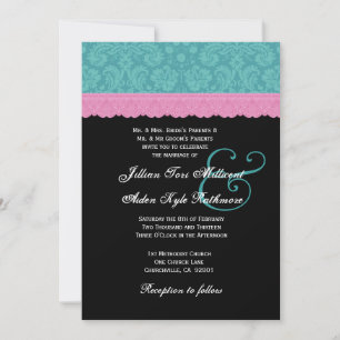 Invitation Monogramme P524 du Mariage de dentelle rose et aqu