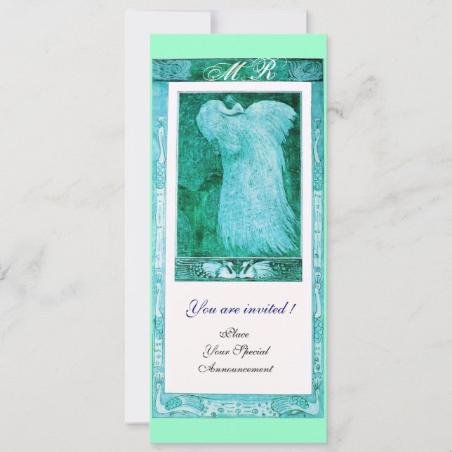 Invitation MONOGRAMME PAON AMOUR MARIAGE , bleu blanc (Devant)