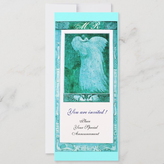 Invitation MONOGRAMME PAON AMOUR MARIAGE , bleu blanc (Devant)