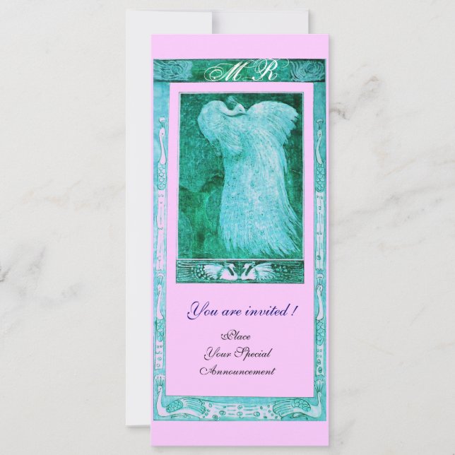 Invitation MONOGRAMME PAON AMOUR MARIAGE , bleu rose (Devant)