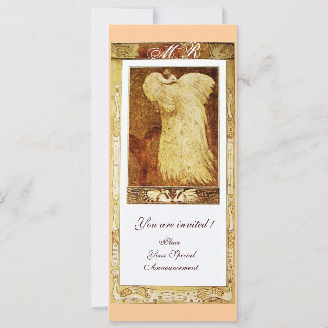 Invitation MONOGRAMME PAON AMOUR MARIAGE ,marron blanc rose (Devant)
