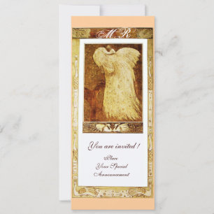 Invitation MONOGRAMME PAON AMOUR MARIAGE ,marron blanc rose