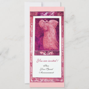 Invitation MONOGRAMME PAON AMOUR MARIAGE , rose rouge blanc
