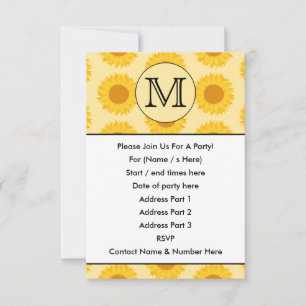 Invitation Monogramme personnalisé, avec tournesol jaune.