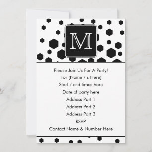 Invitation Monogramme personnalisé noir et blanc. Des points
