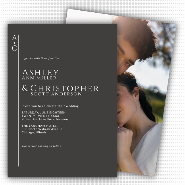 Invitation Monogramme photo de mariage en ardoise sombre empi (Créateur téléchargé)