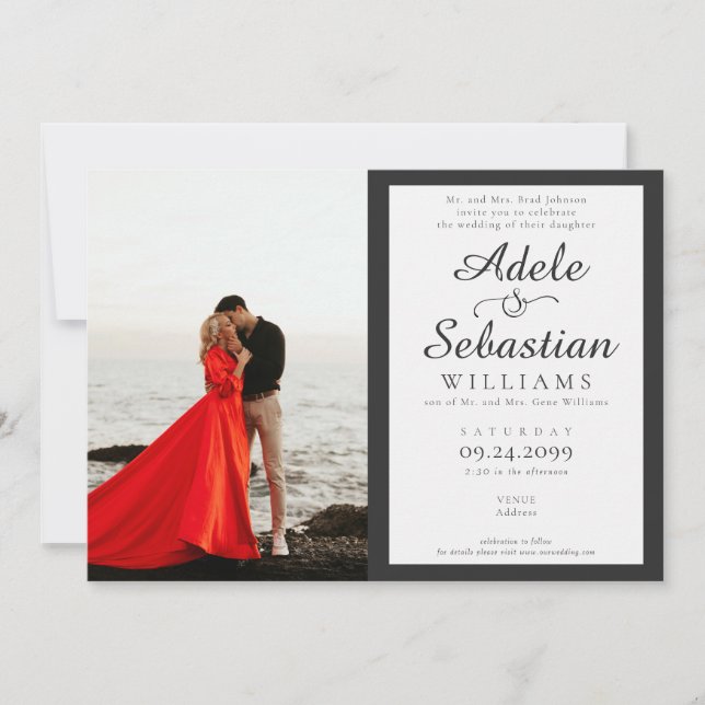 Invitation Monogramme photo noir blanc moderne Mariage offici (Devant)