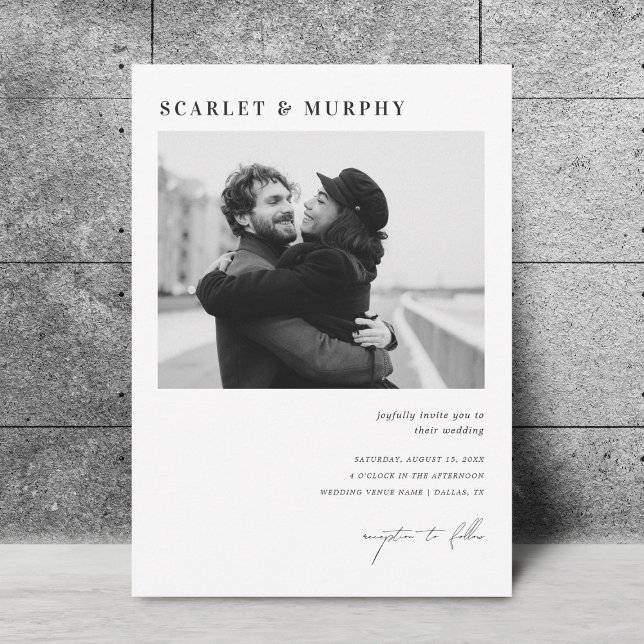 Invitation Monogramme photo noir simple et Mariage de script (Créateur téléchargé)