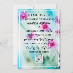 Invitation Monogramme photo personnalisée QR Code bleu rose M