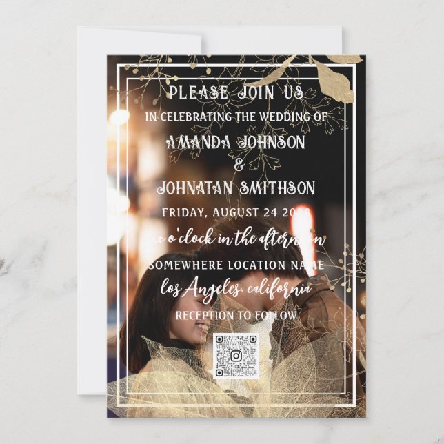 Invitation Monogramme photo personnalisée QR Code noir blanc  (Devant)