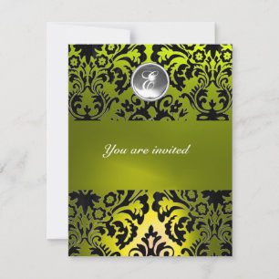 INVITATION MONOGRAMME PIERRE GEMME EN DAMAS NOIR ET JAUNE