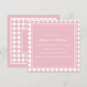 Invitation Monogramme Plaid de Buffalo rose Anniversaire