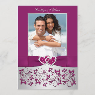 Invitation Monogramme Purple Argent Floral PHOTO Mariage Invi
