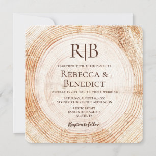Invitation Monogramme QR Code Site Web Bark Rustique Mariage