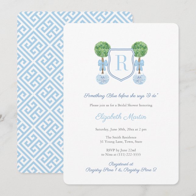 Invitation Monogramme Quelque chose de bleu Fête des mariées (Devant / Derrière)