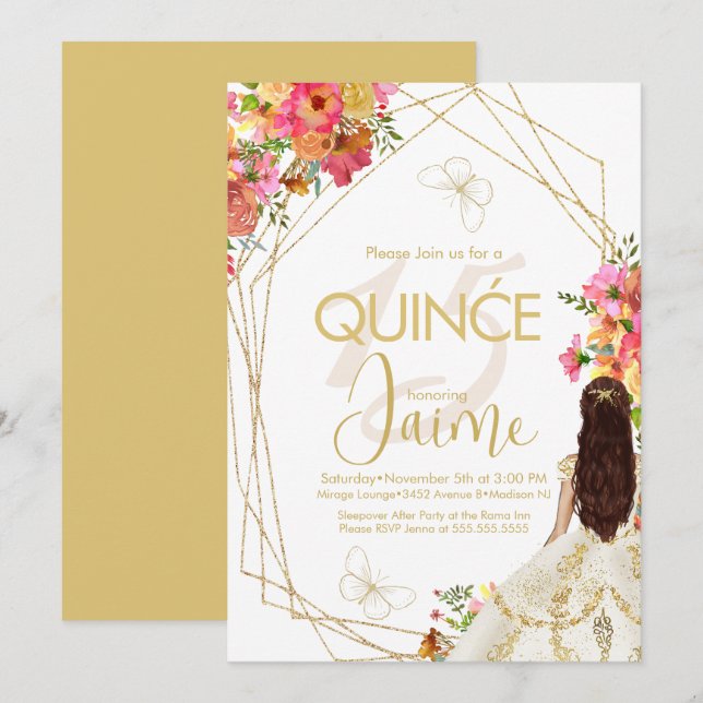 Invitation Monogramme Quince Florals Jardin Espagnol (Devant / Derrière)