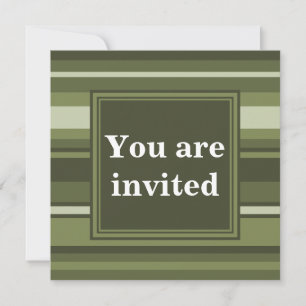 Invitation Monogramme rayures vert olive