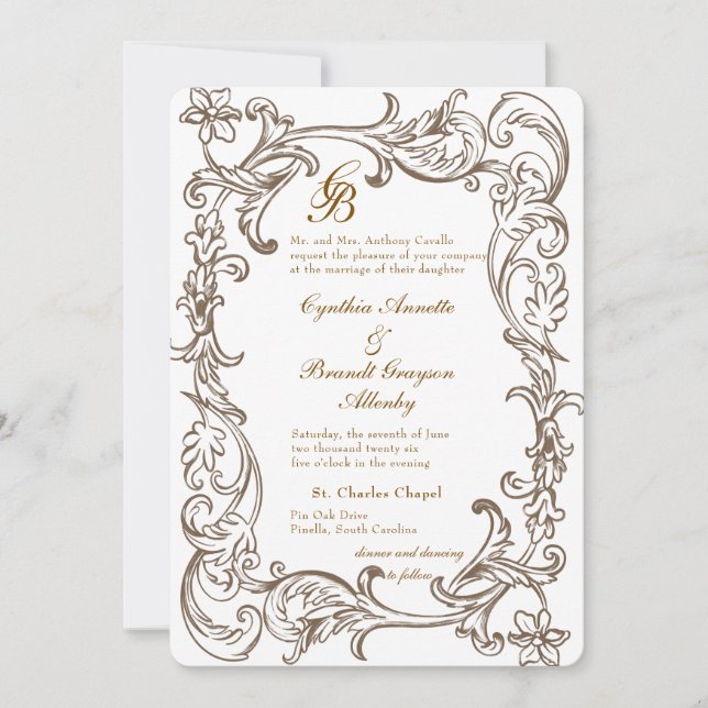 Invitation Monogramme Rococo Florentine (Devant)