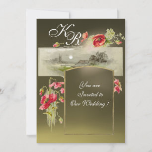 Invitation MONOGRAMME ROMANTİQUE / COQUELİCOTS, agate rouge, 