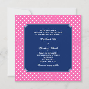 Invitation Monogramme rose chaud, pochette blanche avec bleu