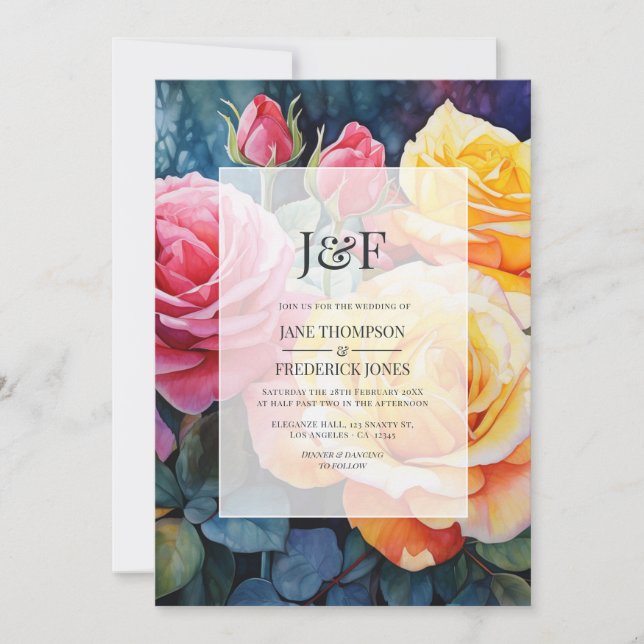 Invitation Monogramme rose rose et jaune Mariage (Devant)