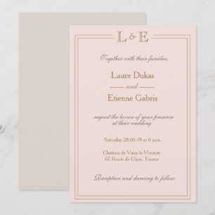 Invitation Monogramme rose rose rose gris mariage moderne