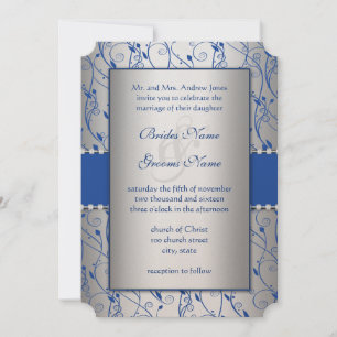 Invitation Monogramme Royal Blue Silver Swirl Mariage