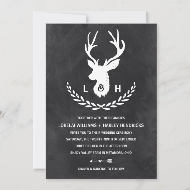 Invitation Monogramme rustique | Mariage d'étape du tableau d (Devant)