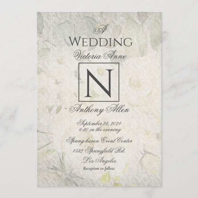 Invitation Monogramme rustique Mariage floral (Devant)