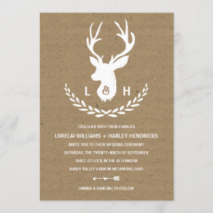 Invitation Monogramme rustique   Mariage Kraft Paper Stag
