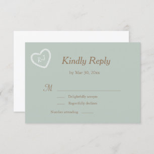 Invitation Monogramme Sage Blanc Coeur Or Formé Mariage RSVP