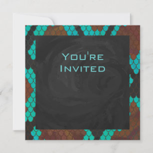 Invitation Monogramme serpent impression Brown et Turquoise
