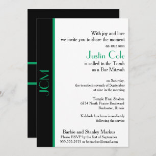 Invitation Monogramme Shamrock Green Black Bar Mitzvah