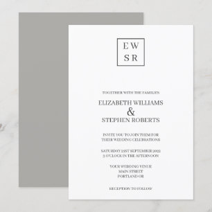 Invitation Monogramme simple Mariage blanc et gris