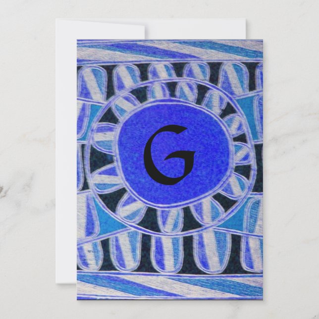 Invitation MONOGRAMME SOLAIRE, bleu clair turquase noir blanc (Devant)