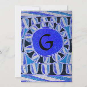Invitation MONOGRAMME SOLAIRE, bleu clair turquase noir blanc