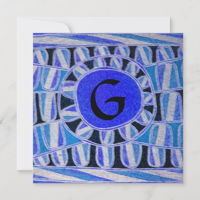 Invitation MONOGRAMME SOLAIRE, bleu clair turquase noir blanc (Devant)