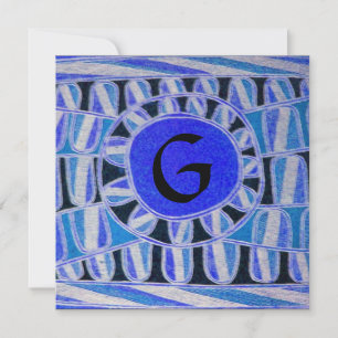 Invitation MONOGRAMME SOLAIRE, bleu clair turquase noir blanc