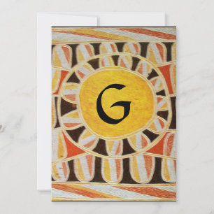 Invitation MONOGRAMME SOLAIRE, jaune vif rouge noir brun