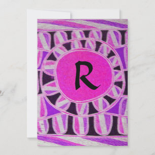 Invitation MONOGRAMME SOLAIRE, violet rose vif noir blanc