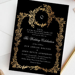 Invitation Monogramme traditionnel Noir Crest Mariage classiq