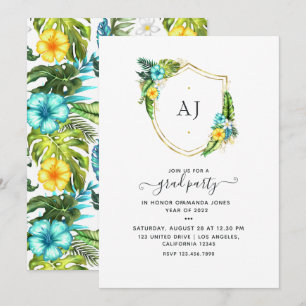 Invitation Monogramme Tropical Summer Beach Graduation