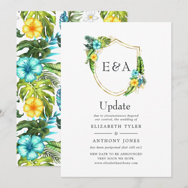 Invitation Monogramme Tropical Summer Beach Wedding Update (Devant / Derrière)