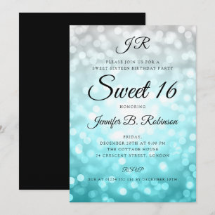 Invitation Monogramme Turquoise Ombre Lights Sweet 16 Anniver