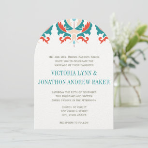 Invitation Monogramme Turquoise Pêche rouge Orange Mariage
