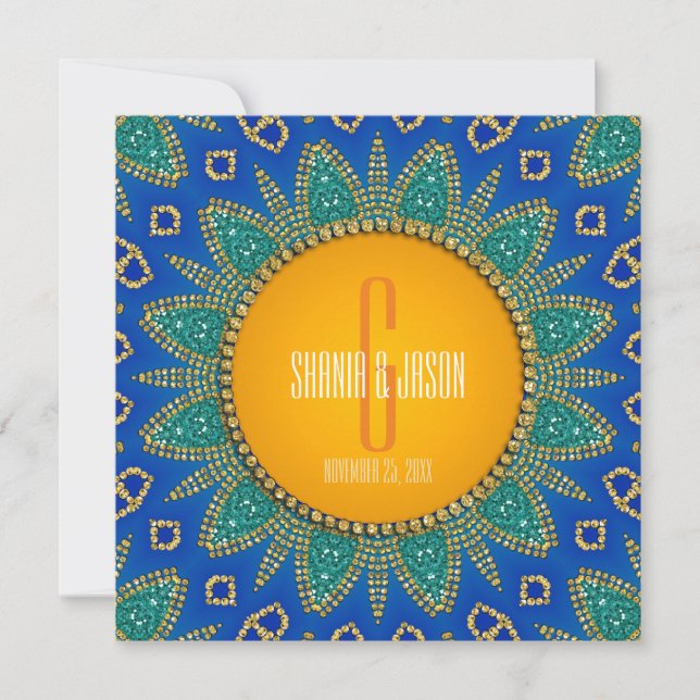 Invitation Monogramme Turquoise Sun Royal Blue de  (Devant)