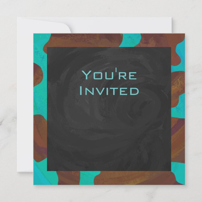 Invitation Monogramme Vache Impression Brown et Turquoise (Devant)